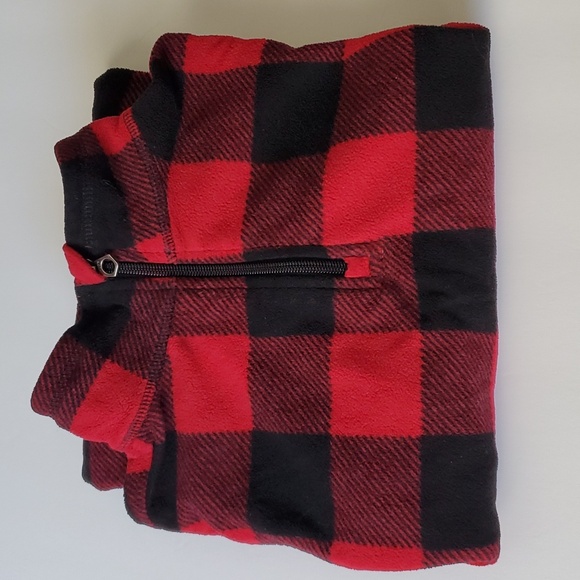 Buffalo Plaid Fleece Boys Size 10 12 Lands End Red Black Fleece Plaid Pullover - Picture 3 of 12